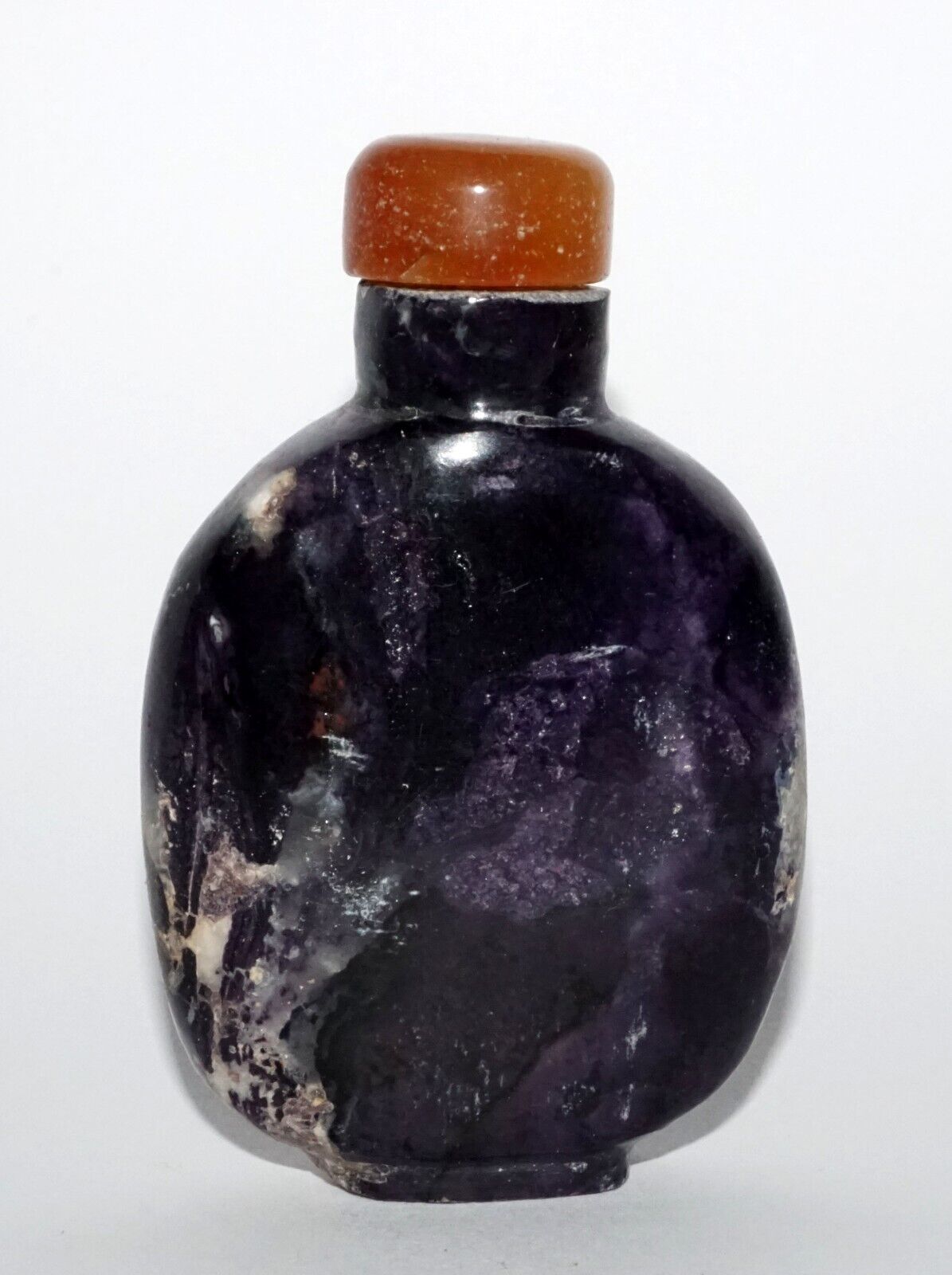 Vintage Chinese Fluorite Matrix Carved Snuff Bottle Agate Stopper (LeS) G16