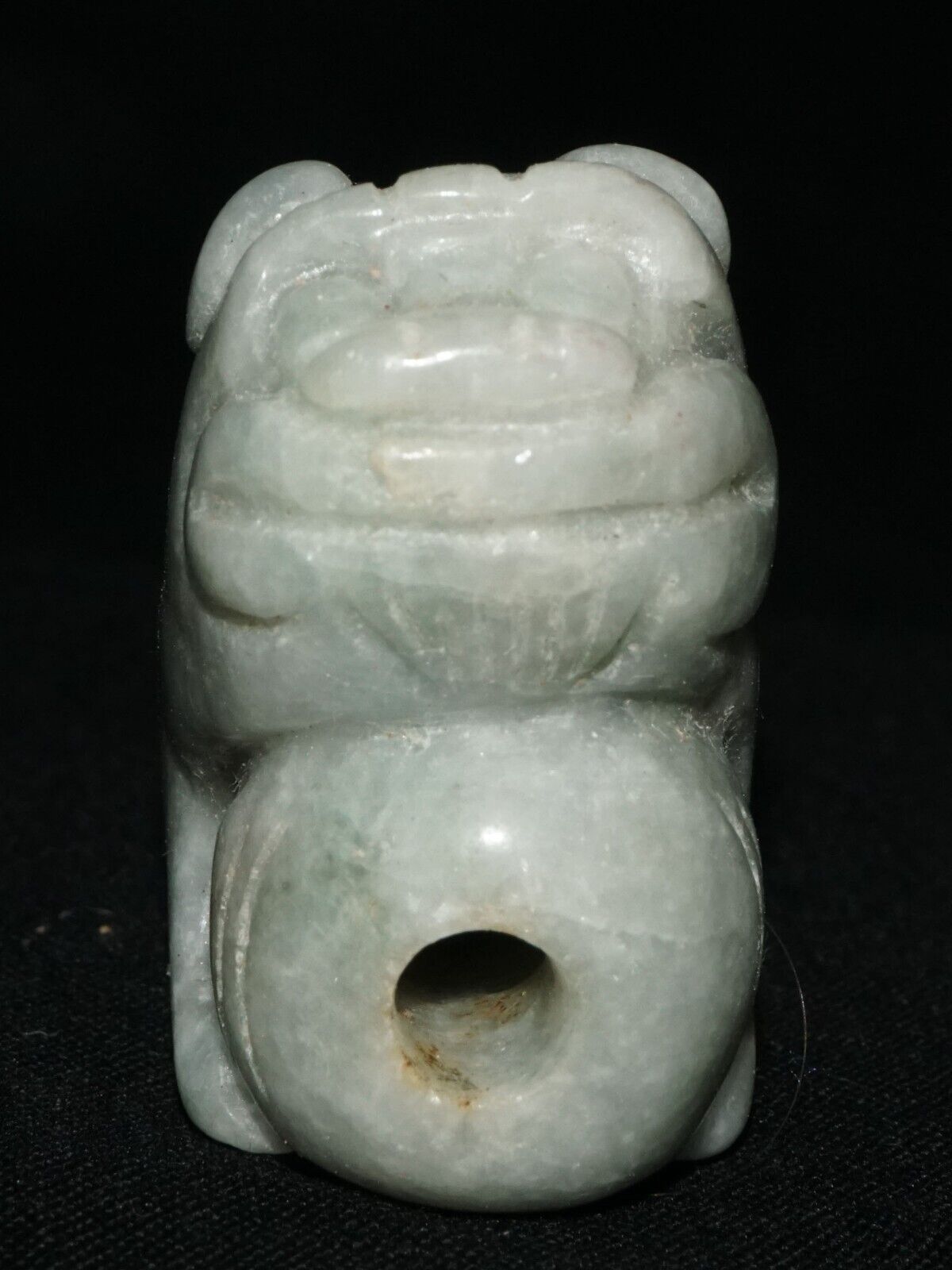 Vintage Chinese Jadeite Jade Carved Snuff Bottle w. Foo Dog & Ball (LeS) G17