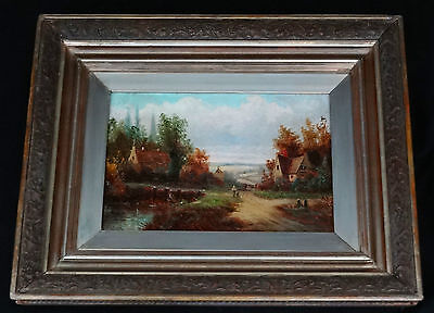 1800 ENGLISH/DUTCH OIL PAINTING "COUNTRY ROAD & VILLAGE" by R. VALTEN (Jos)