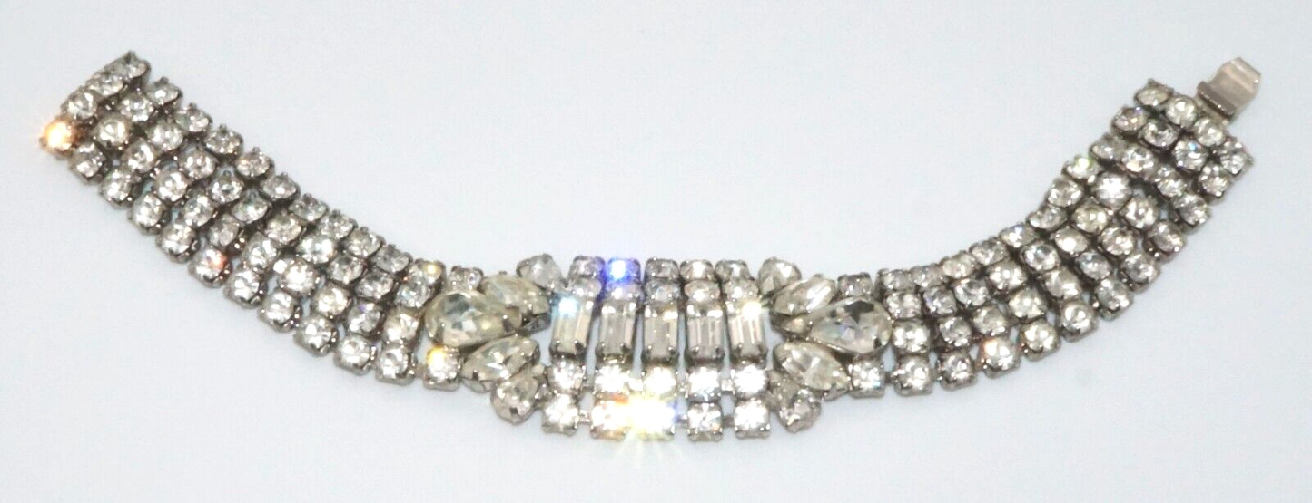 Vintage Weiss Rhinestone Bracelet w Round & Baguette Stones (McC)