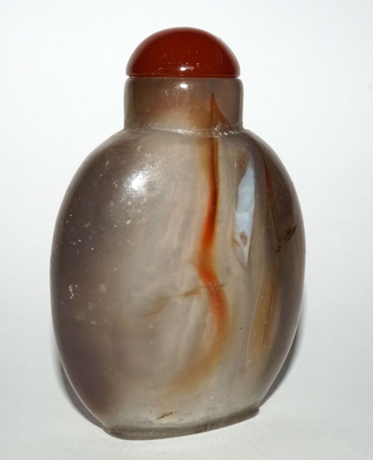 Vintage Chinese Polyhedroid Agate Snuff Bottle w. Red Agate Stopper (LeS) G4