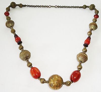 Egypt Amber & Metal Bead Necklace (Stea)