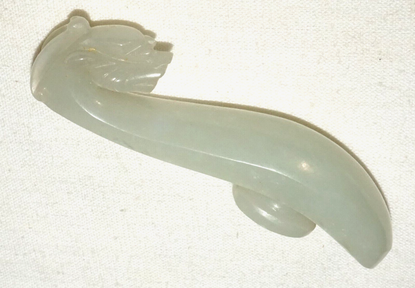 Antique Chinese Grey Green Nephrite Jade Dragon Belt Hook (UVi)#21