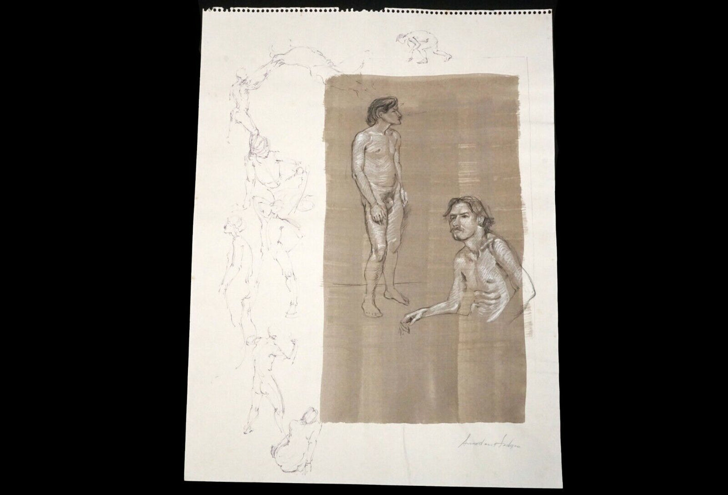 Hawaii Mixed Media WC Wash Drawing Painting Male Nude by Snowden Hodges (Sho)