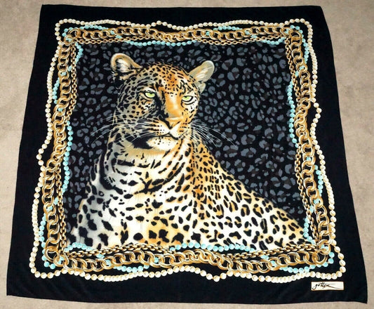 Vintage Israeli Silk Leopard Scarf Shawl Bandana 55"x 55" by Gottex (MeG)