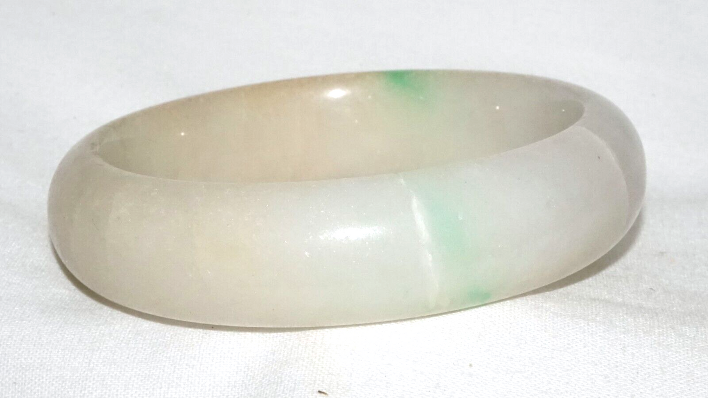 Vintage Chinese Yellowish Off White & Green Jadeite Jade Bangle Bracelet (InS#L3