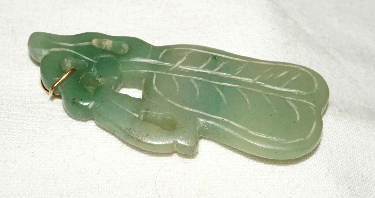 Vintage Chinese Green Jadeite Jade Peach & Leaf Motif Pendant (LeS)L24