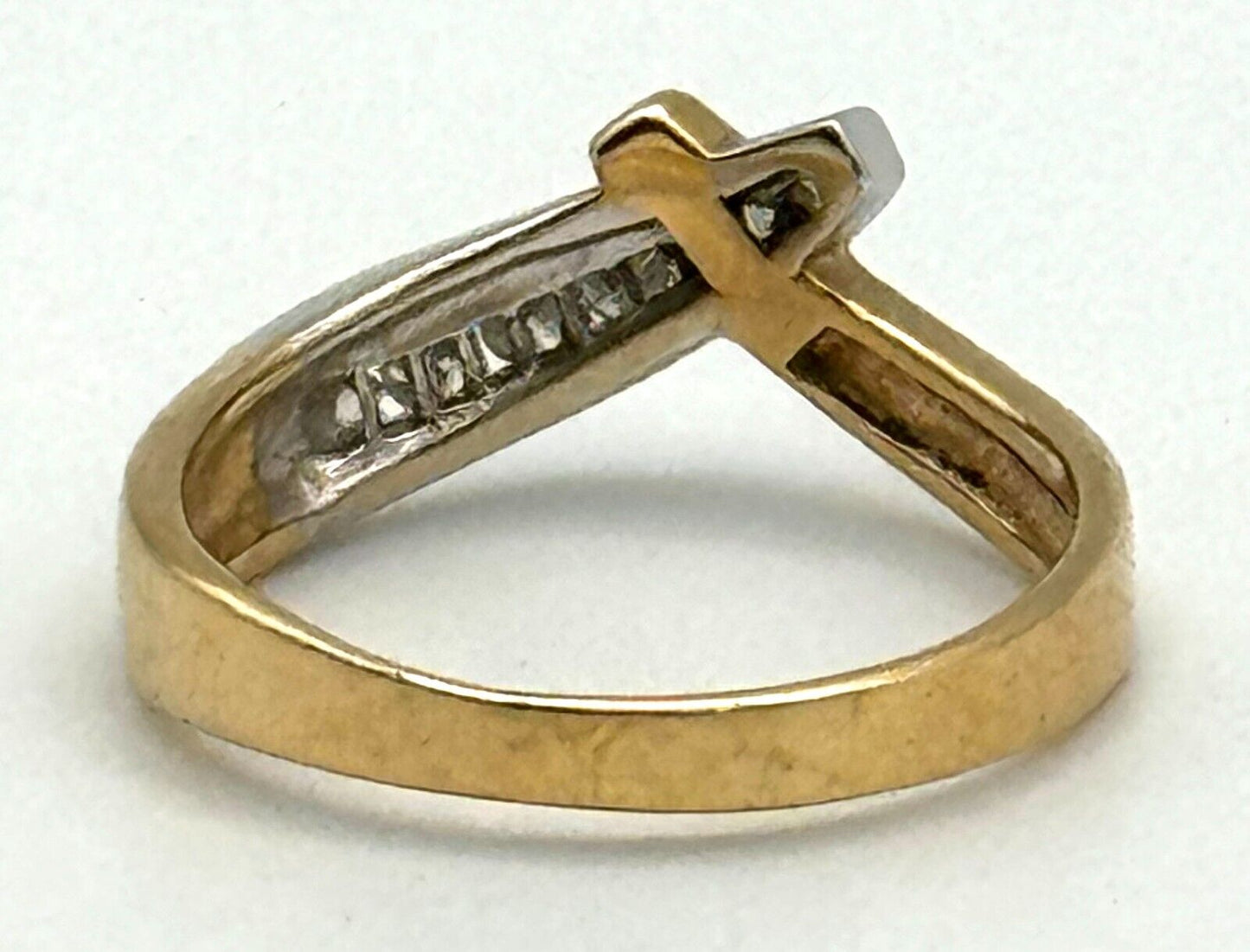 Vtg 14k Yellow & White Gold Crossover Ring w Channel-Set Diamond Sz. 9.25 (NeW)