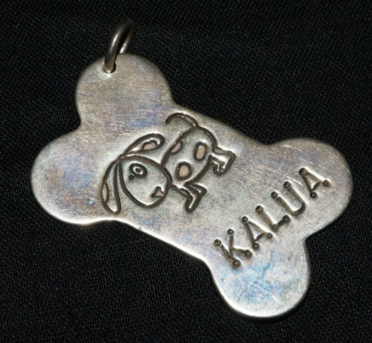 Vintage Sterling Silver Bone Design Dog Tag w. Kalua Name by Lucy Ann (OdC)