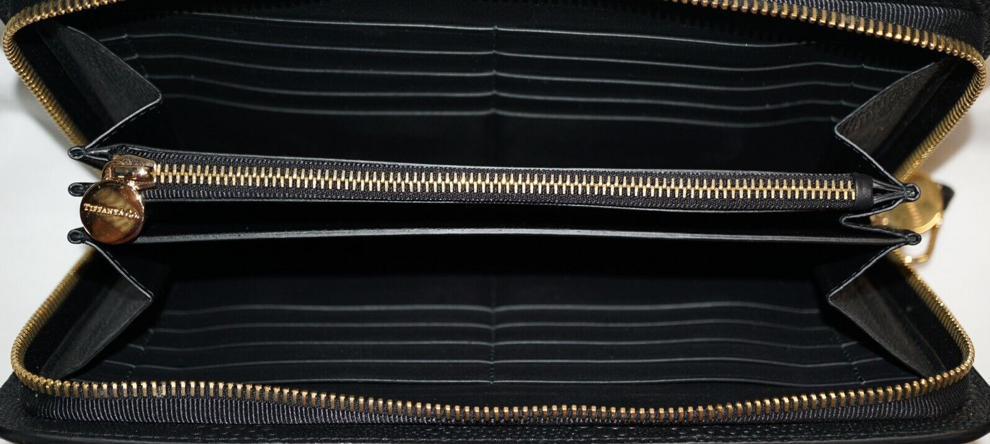 Tiffany & Co. Black Wave Embossed Continental Leather Zip Wallet (InS)52