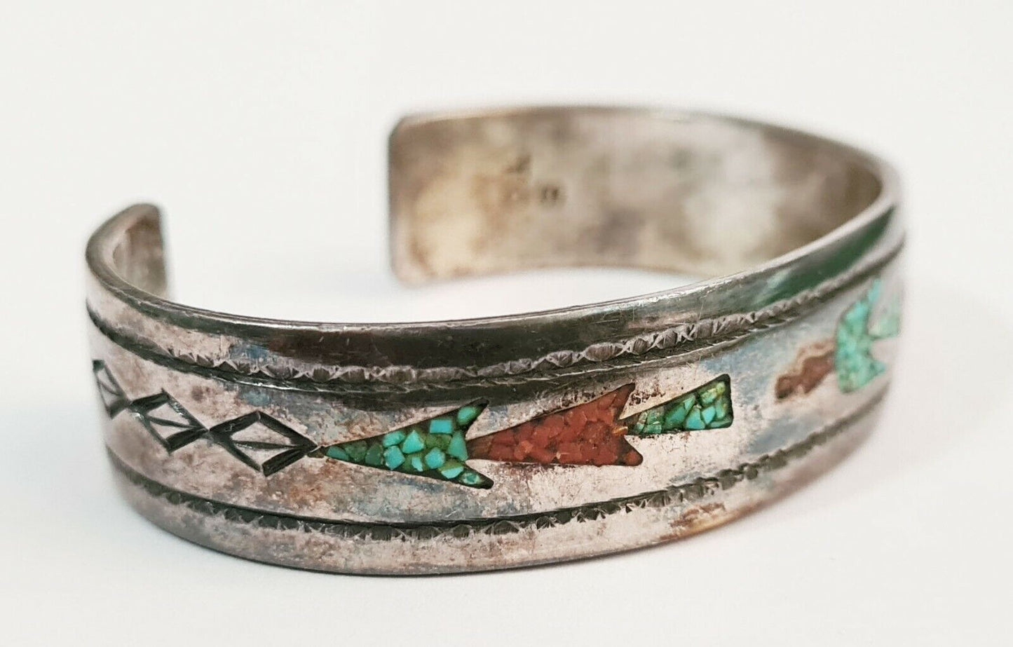 S.W. Navajo Silver Turquoise & Coral Cuff Bracelet by Tommy Singer (WMH)21-11