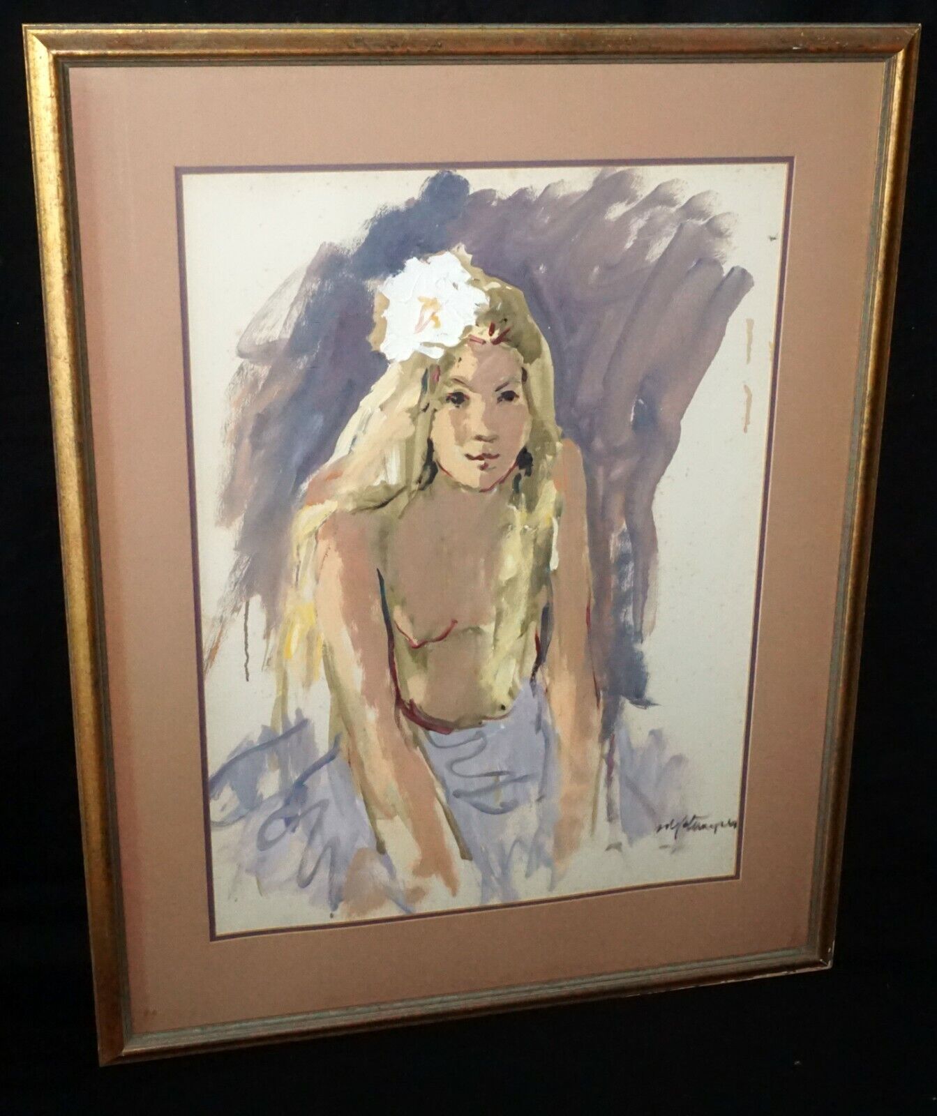 '70s Hawaii Acrylic Painting Young Girl Nude by Willson Stamper (1912-1988)(MeM)