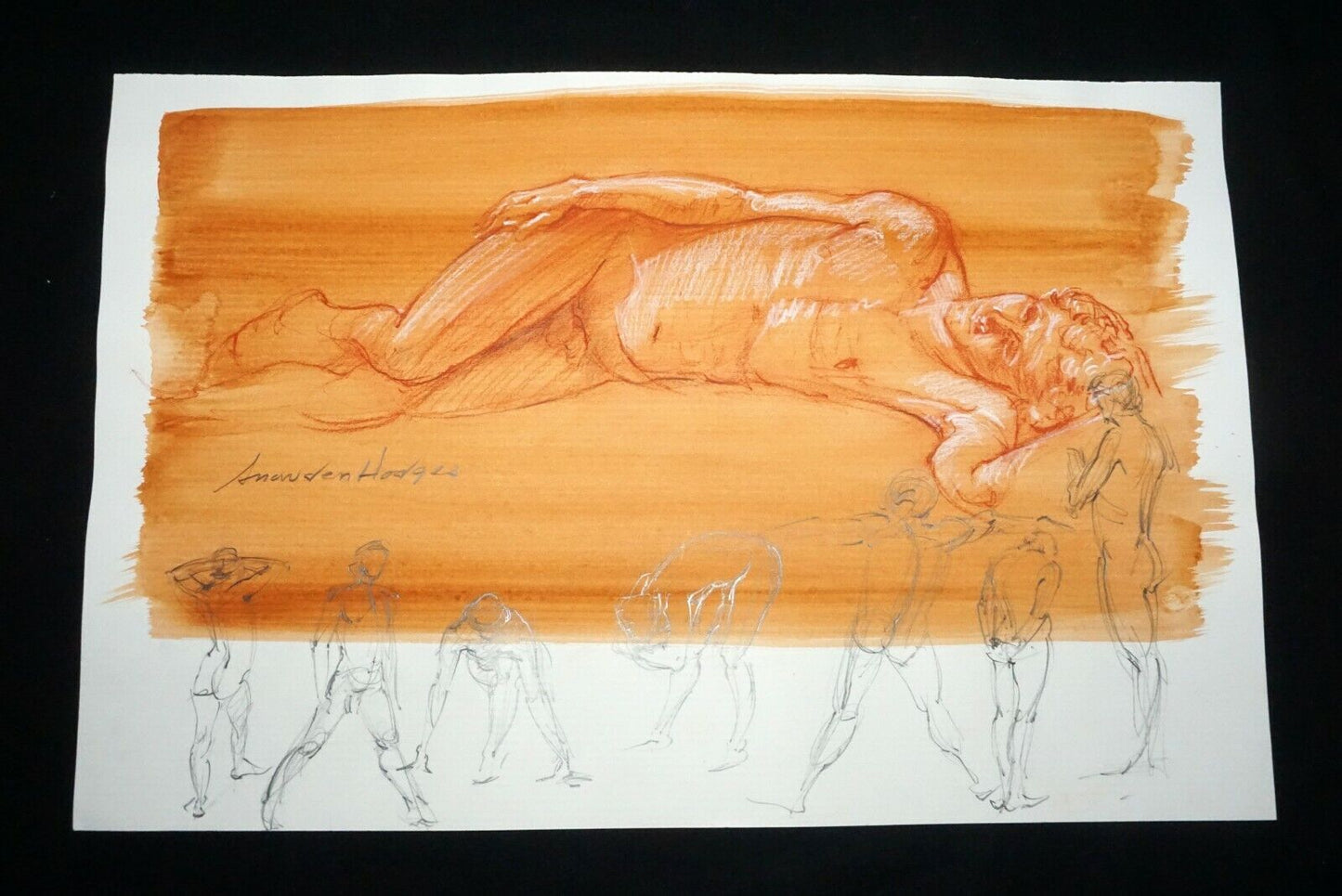 Hawaii Conte WC Wash Painting Reclining Male Nude by Snowden Hodges (Sho)#25