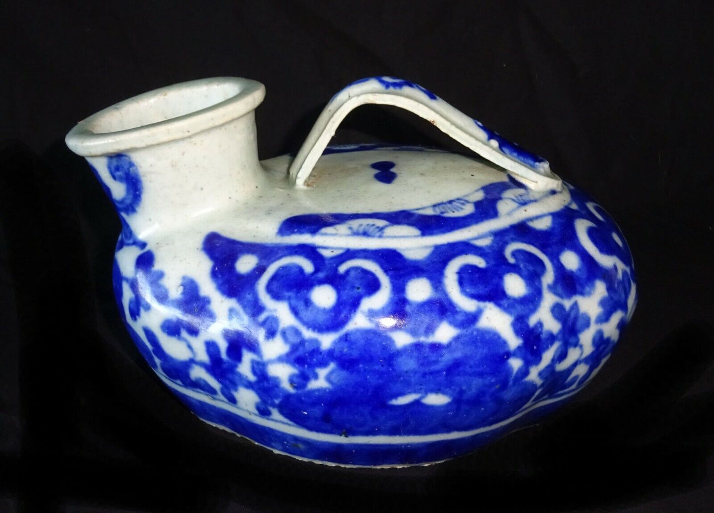 19C Chinese Blue & White Glaze Floral Motif Pottery Urinal - clean (HeN) IC