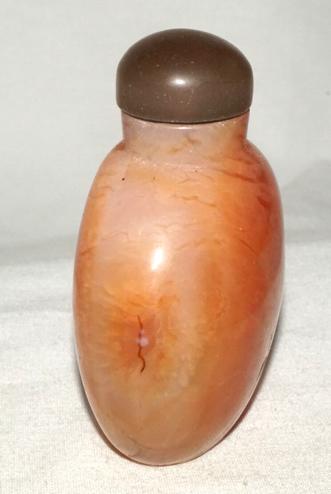 Vintage Chinese Orange & White Agate Snuff Bottle w. Stone Stopper (FeH)