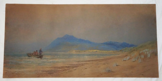 1870s Irish WC Painting Fisherman at Arklow County Wicklow by John Faulkner (AhB