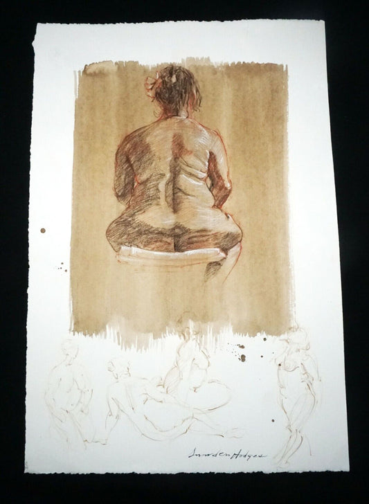 Hawaii Mixed Media Wash Painting Female Nude Back View Snowden Hodges (Sho)#152