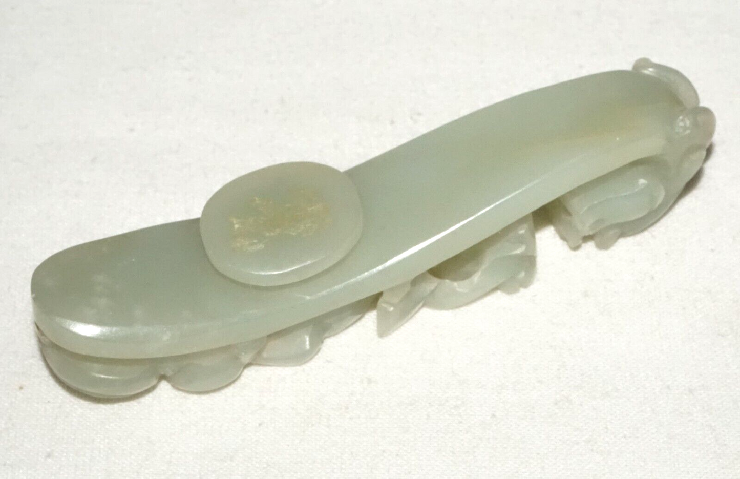 Antique Chinese Grey Green Nephrite Jade Dragon Belt Hook (UVi)#2