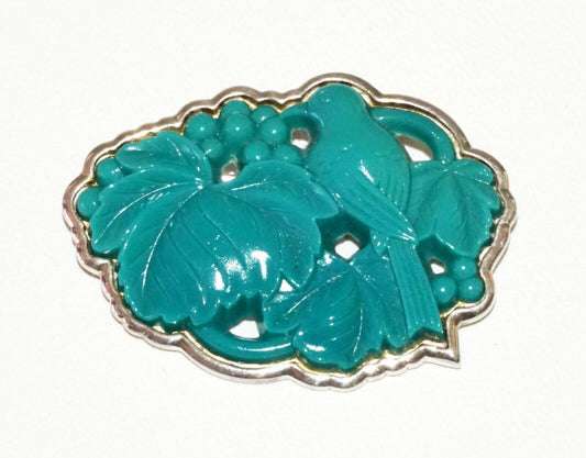 20 Chinese Sterling Silver Set Turquoise-like Bird & Leaf Motif Brooch (RgR