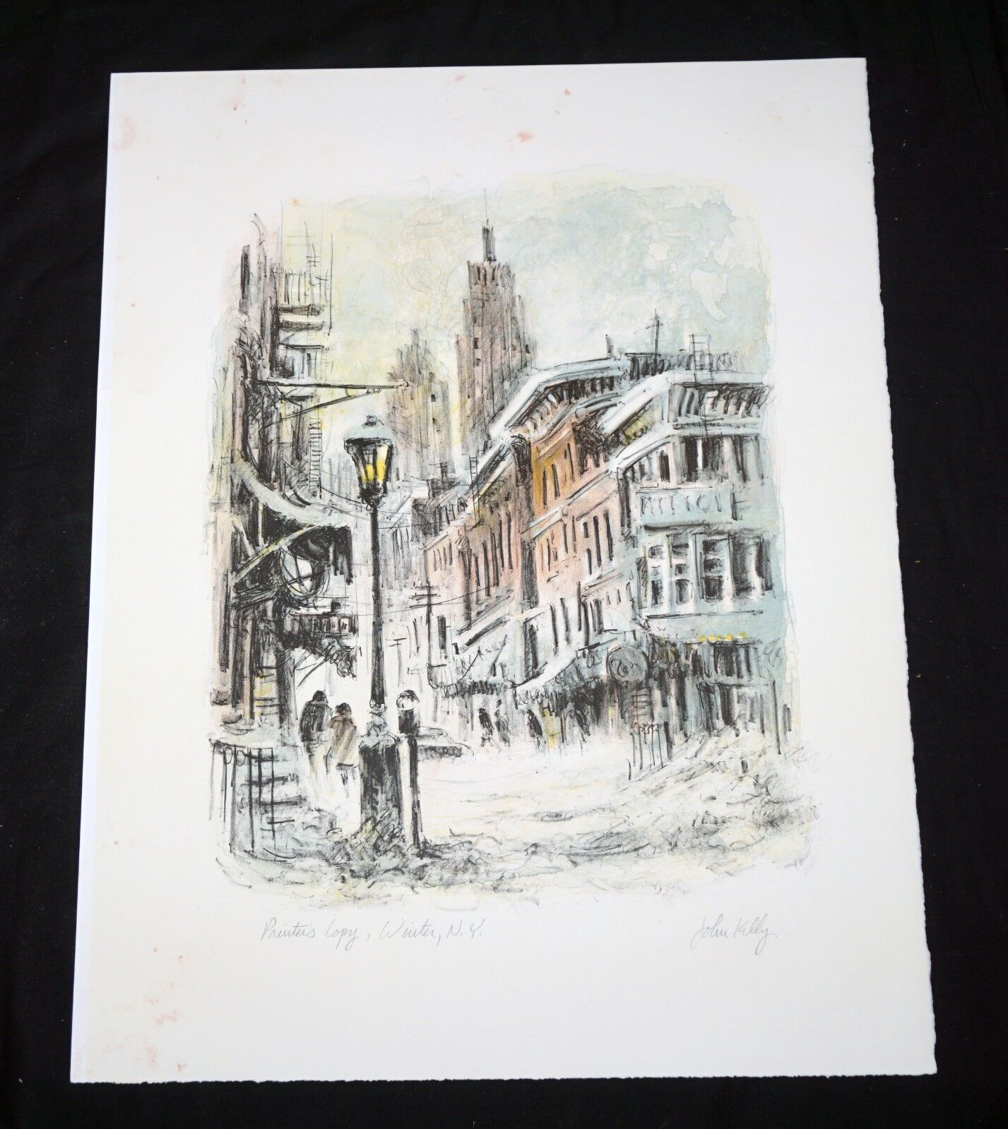 1970s N.Y. Lithograph Print P.C. "New York, Winter" by John Kelly (Mod)