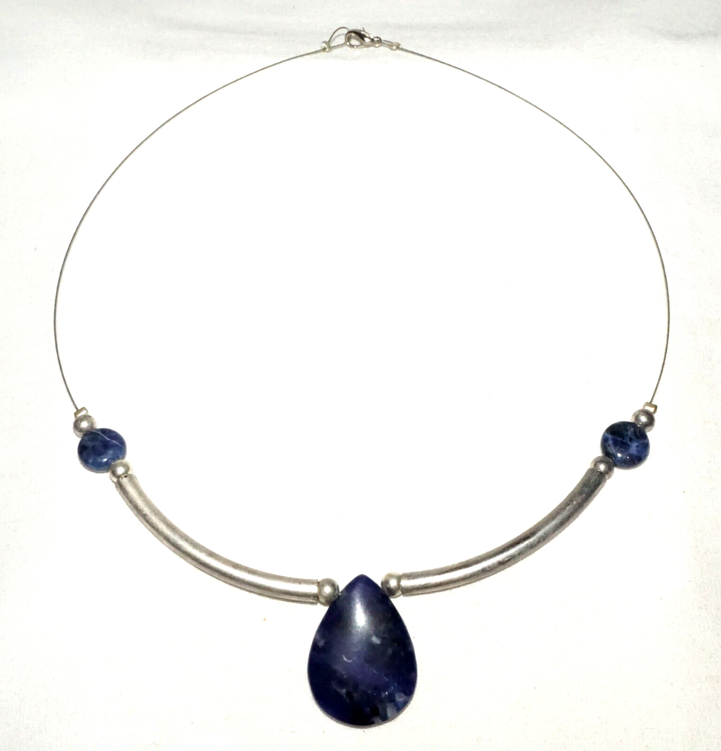 Vintage US Silver Necklace w. 3x Sodalite Bead Accents (KiL)