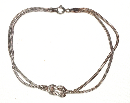 Vintage Italy Sterling Silver Double Chain & Knot Design Bracelet (PiC)