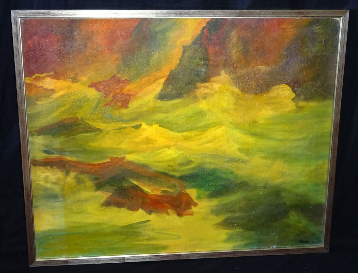 1970s Maine Framed Oil Painting "Fall Waters" by Reuben Tam (1916-1991)(TaF)