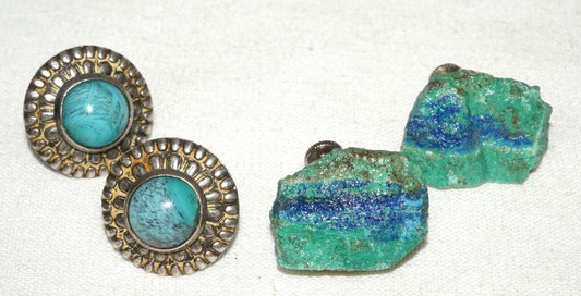 2xPair Sterling Silver Earrings set w. Turquoise & Rough Stone Accents (KoS) L12
