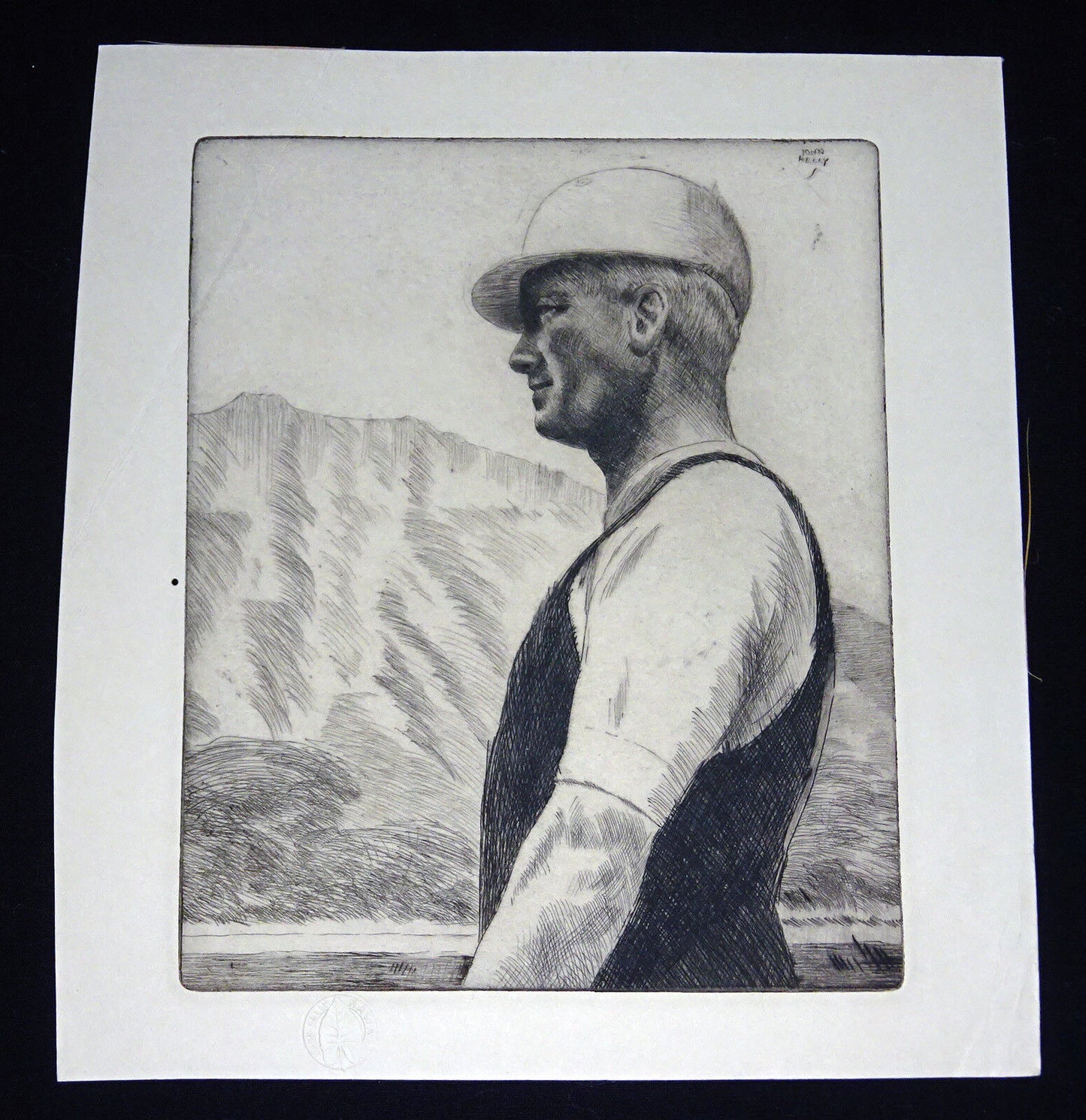 1930 Hawaii Etching Print Polo Player in Profile by John Melville Kelly (Kel)