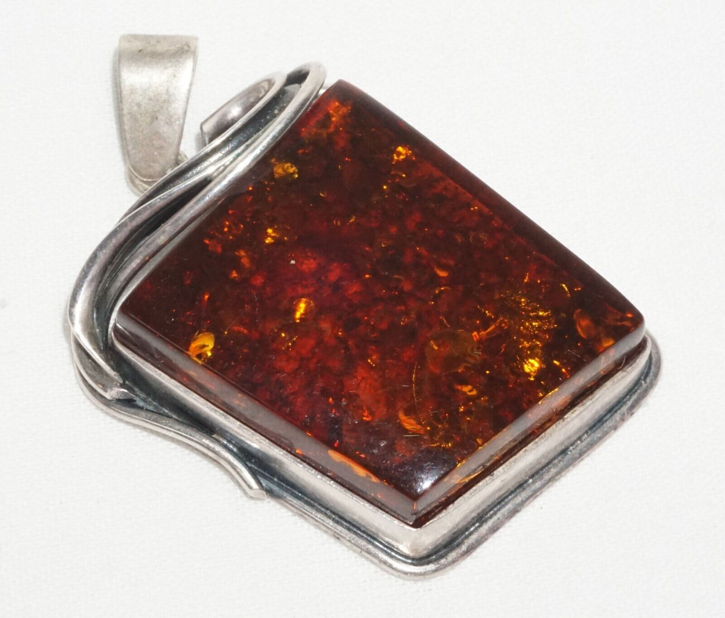 Vintage Modernist Sterling Silver Pendant with Baltic Amber Accent (LoC)22