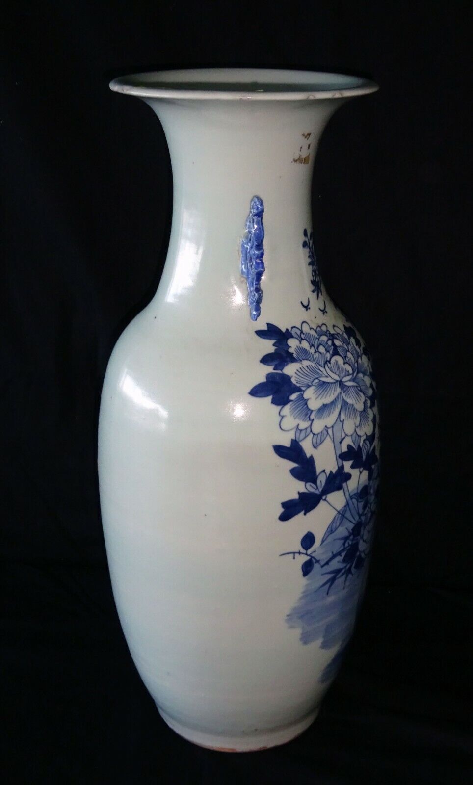 19C Chinese Large Porcelain B&W Vase w. Fanciful Bird & Flower Motif (HeN)#1 IC