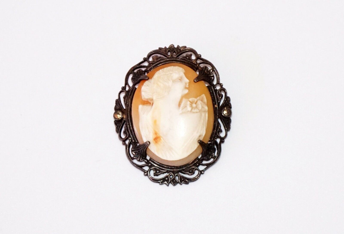 Vintage Black Patinated Metal set Oval Shell Cameo Womans Bust Motif Aboh)