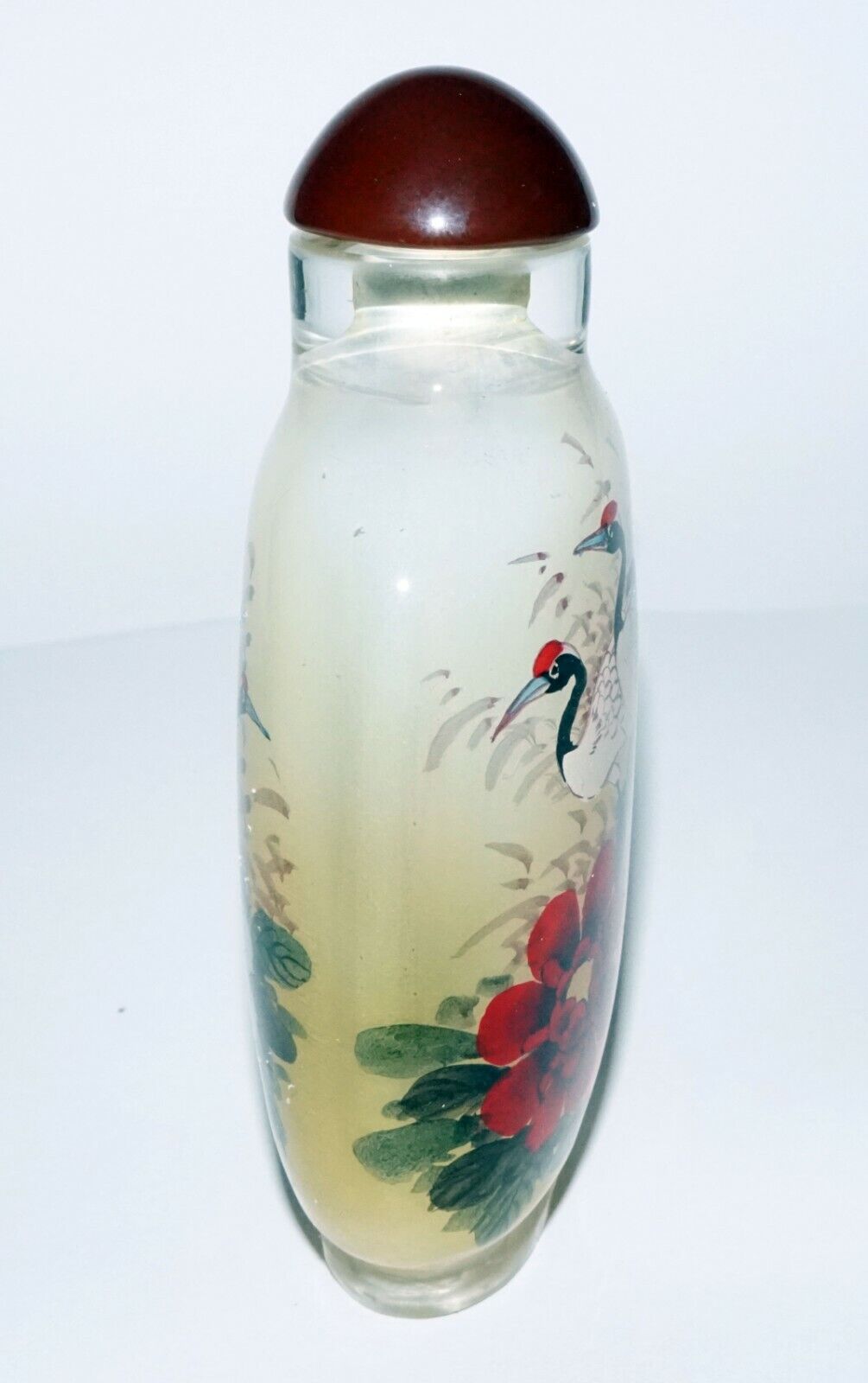 Vintage Chinese Reverse Painted Glass Snuff Bottle w. Birds & Flowers (LeS)