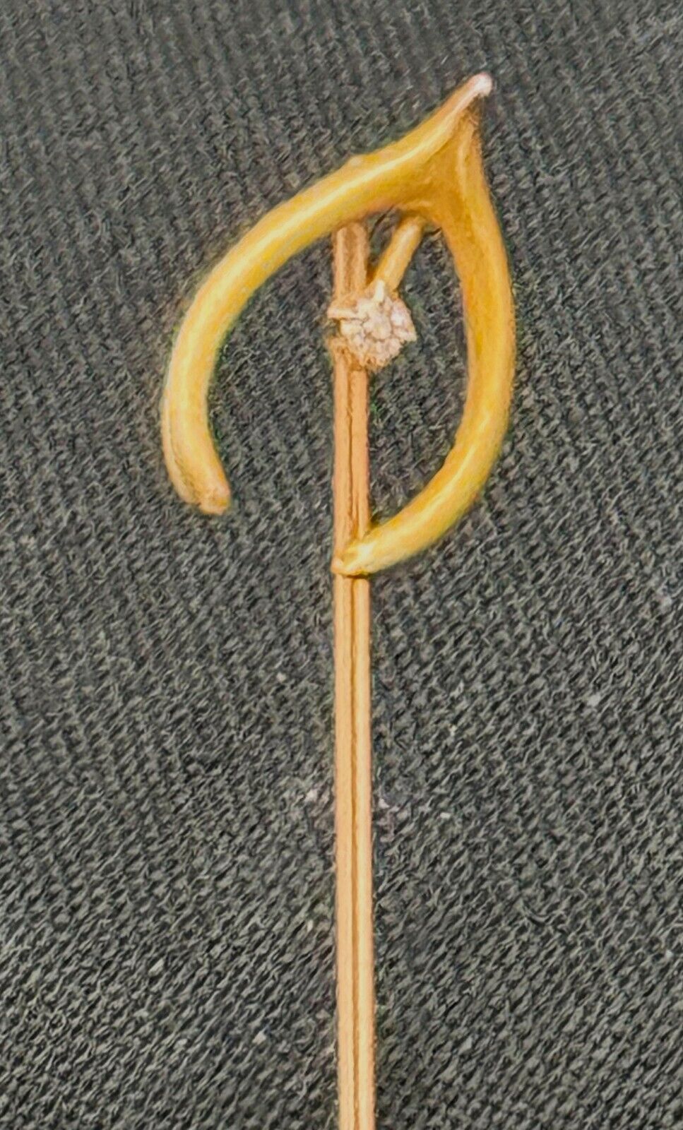 14k Yellow Gold Stick Pin with Diamond Accented Wish Bone (McC)