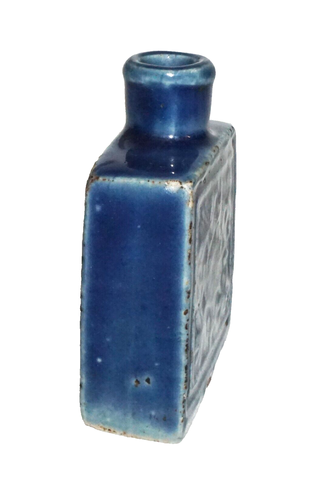 Antique Chinese Blue Glaze Molded Pottery Snuff Bottle w. Floral Motif (Kai) IC