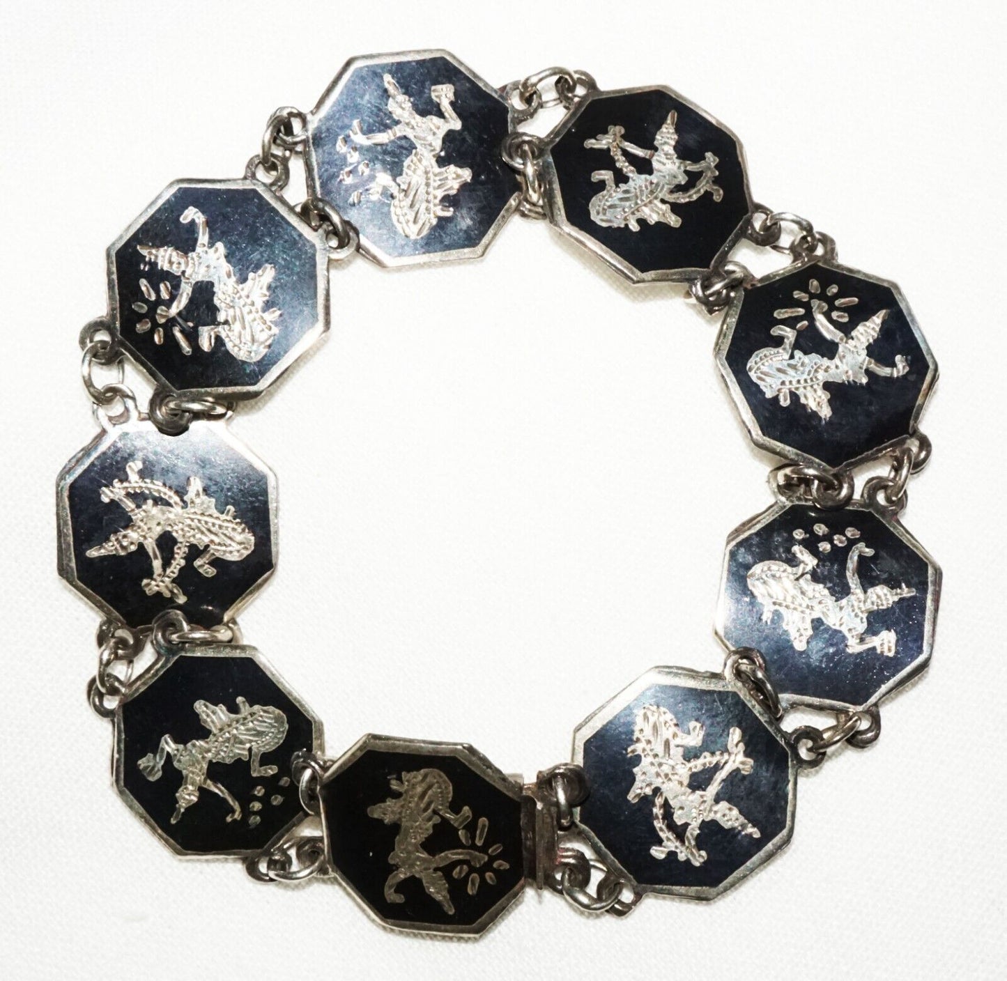 Vintage Thai Silver & Enamel Niello Ware Bracelet w. Dancer Motifs (WoJ)