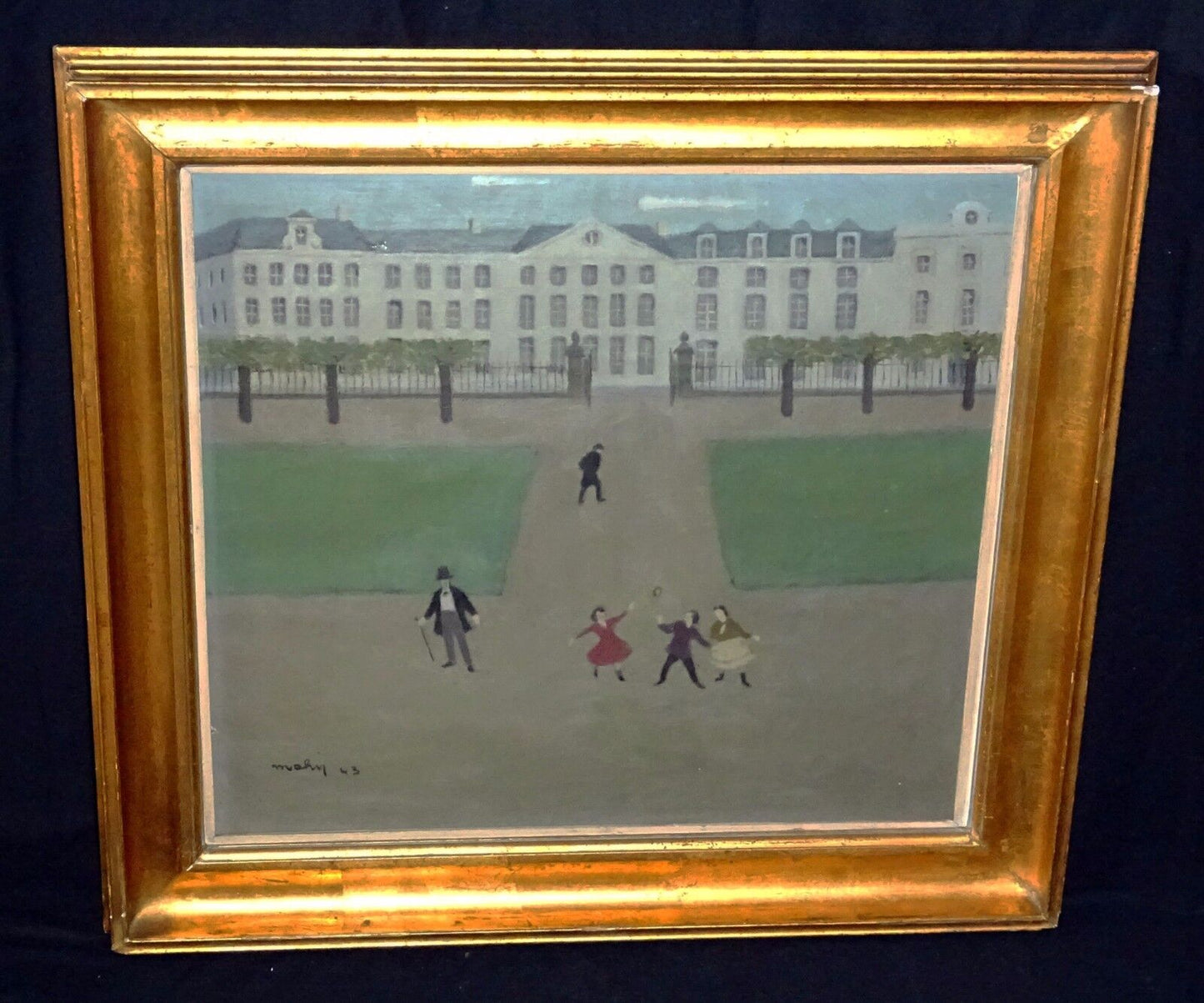 1943 Belgian Oil Painting Jeux D'Enfants du Parc by Émile Mahy (1903-1979)(Sto)