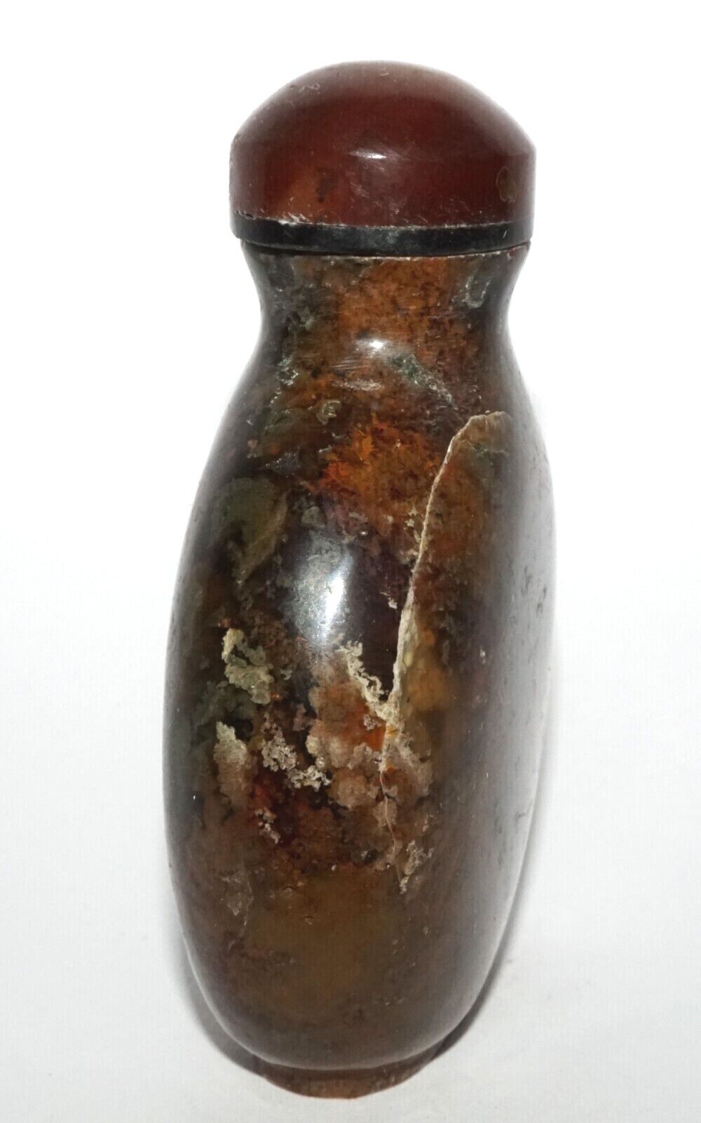 Vintage Chinese Black & Brown Marbled Agate Carved Snuff Bottle (LeS) G16