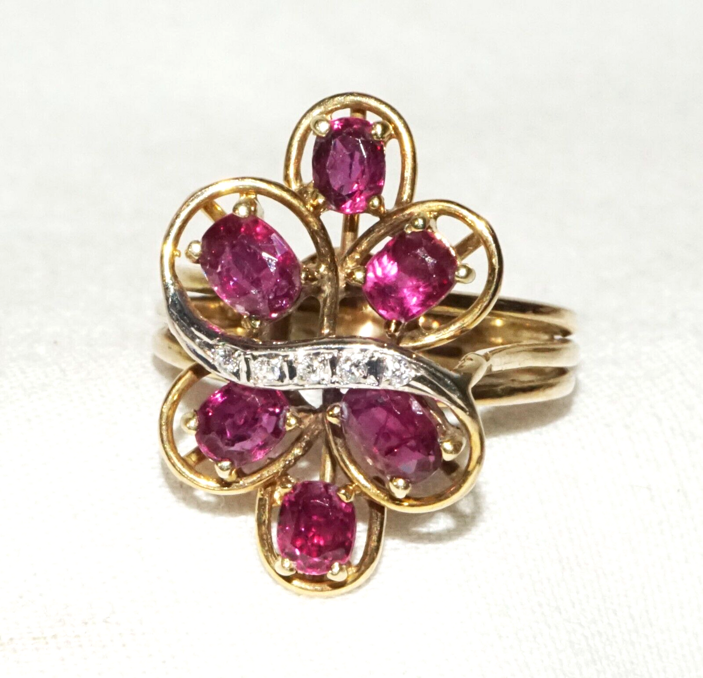 Vintage 14k Yellow Gold Ring Sz.7.5 set w. 6x Rubies & 5x Diamonds (GoB) #5