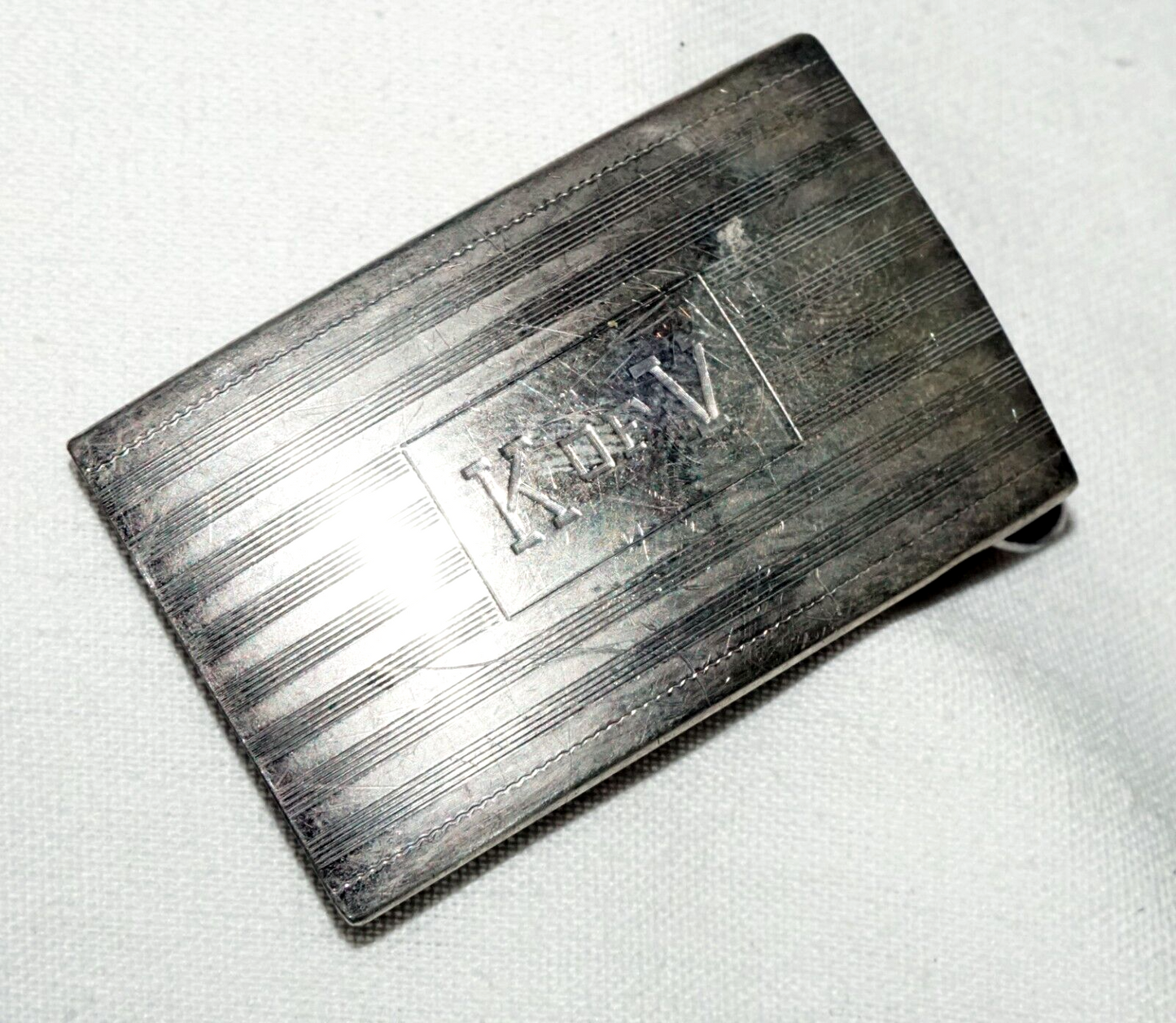 Vintage US Sterling Silver Ladies Belt Buckle "K of V" Engraving by Hayward(PiC)