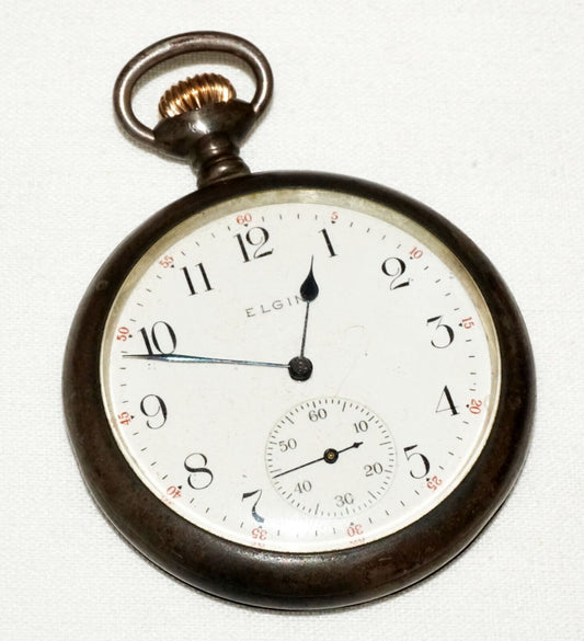 1911 US Sterling Silver Open Face Manual Movement Pocket Watch by Elgin (KoM)