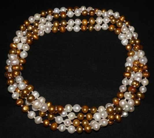 Vintage Baroque White & Bronze Colored Super Long 64" Pearl Necklace (AHB)