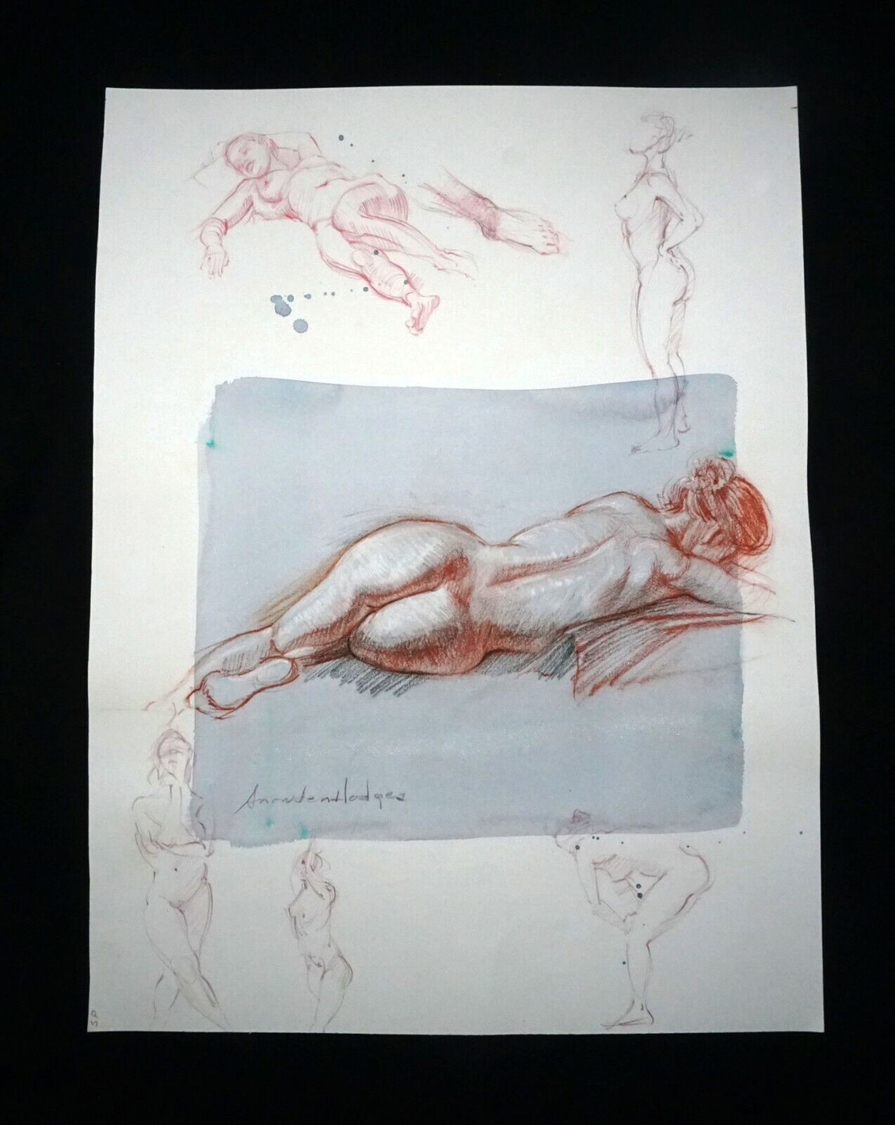 Hawaii Mixed Media Wash Painting Reclining Female Nude Snowden Hodges (Sho)#136