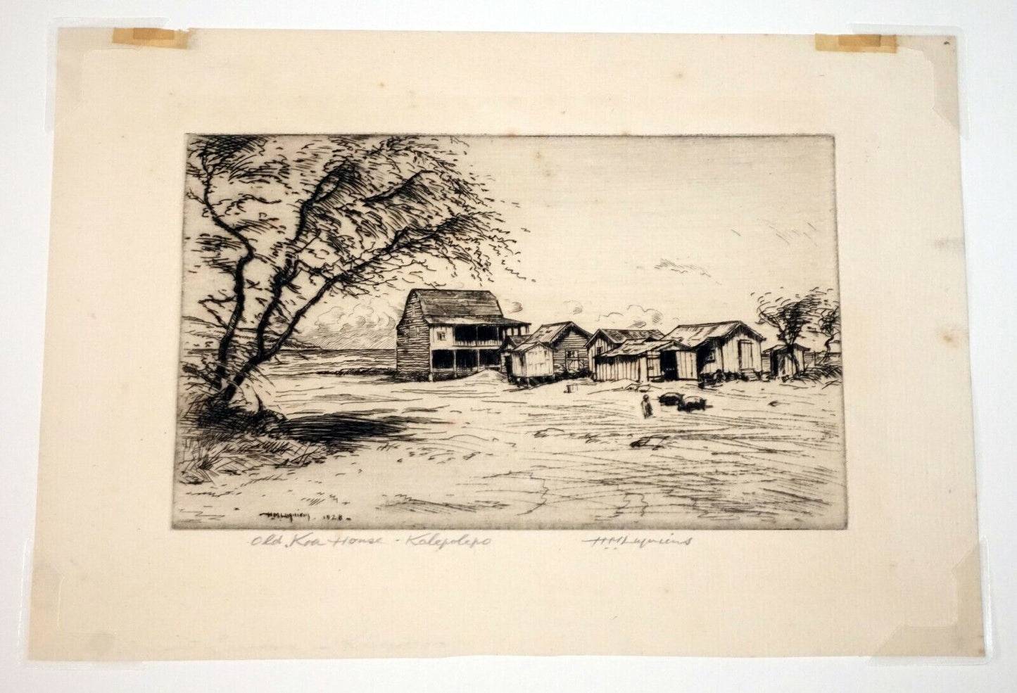 1928 Hawaii Print Etching Old Koa House Kalepolepo by Huc M. Luquiens (DAT)#29