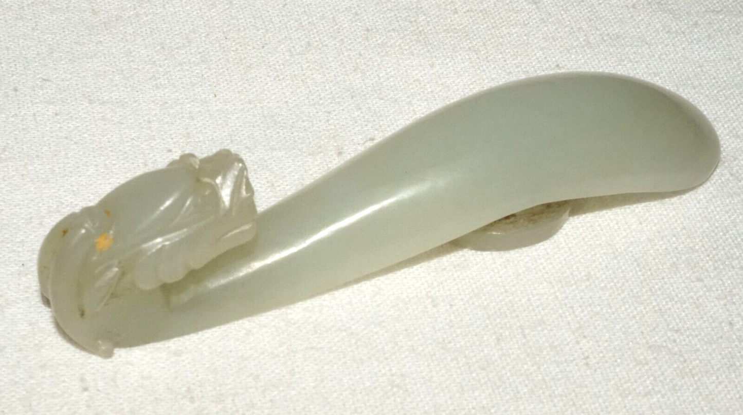 Antique Chinese Grey Green Nephrite Jade Dragon Belt Hook (UVi)#19