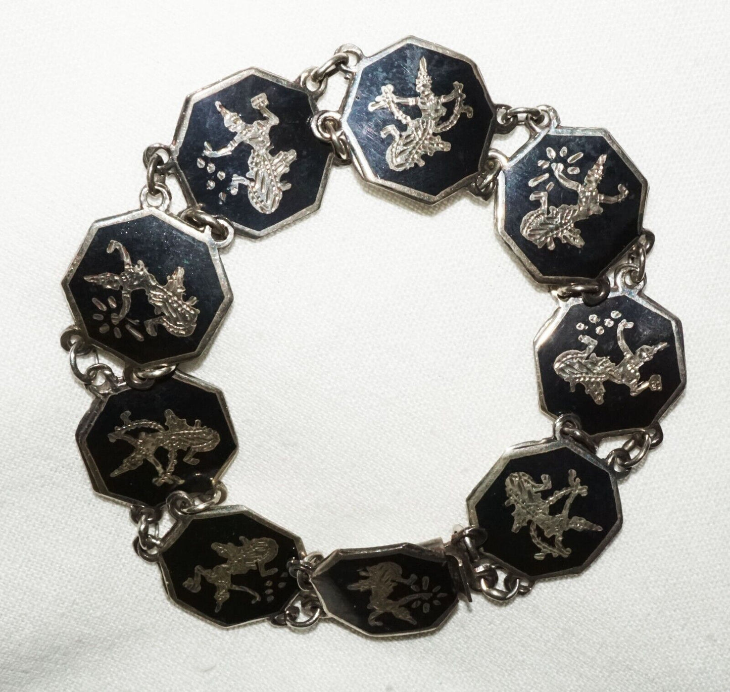 Vintage Thai Silver & Enamel Niello Ware Bracelet w. Dancer Motifs (WoJ)