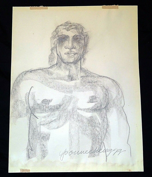 1979 Hawaii Charcoal Drawing "Hawaiian Man" by Yvonne Cheng (b.1941)(ScD)