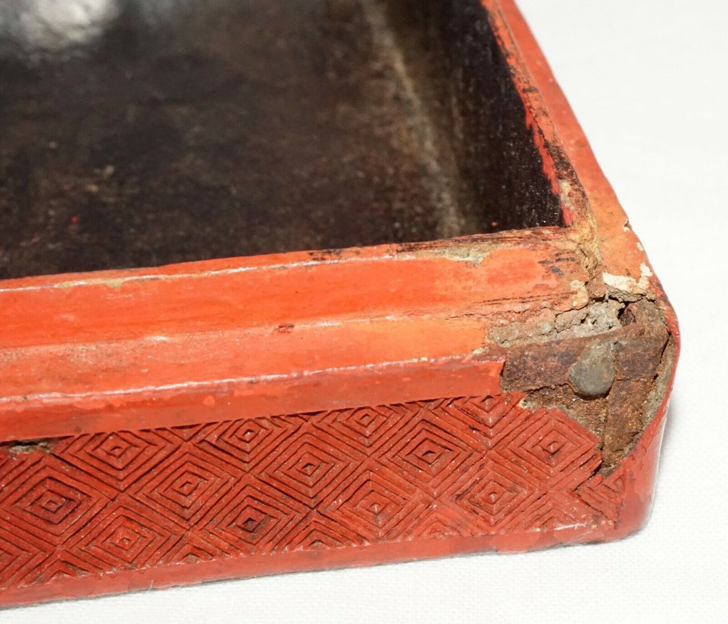 Antique Chinese Real Cinnabar Covered Box w. Scholars in a Garden Motif (DaC)