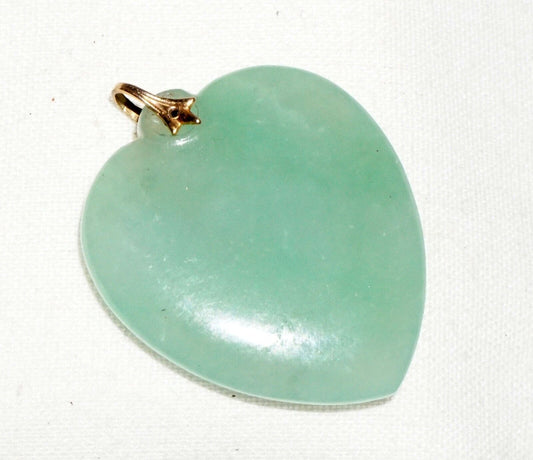 Vintage Chinese Light Celadon Green Jadeite Jade Heart Motif Pendant (***)