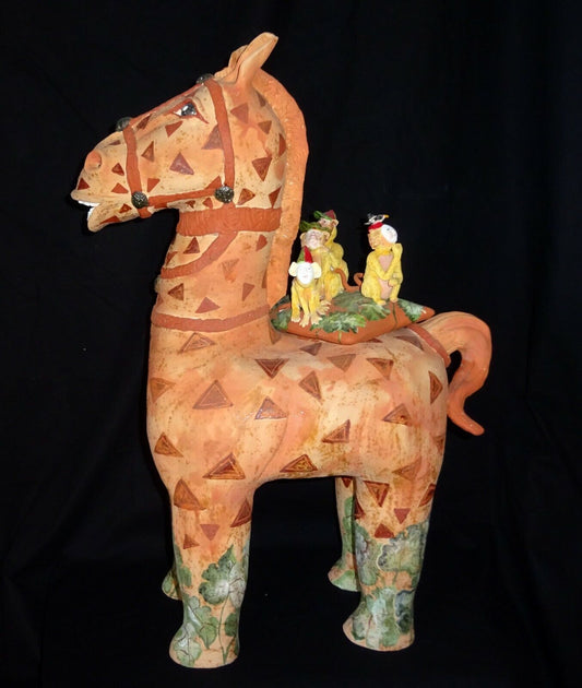 Hawaii Pottery Sculpture Horse Around Monkey Business by Vicky Chock (Z)